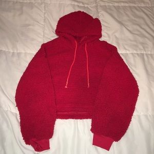 Red cropped teddy bear hoodie🧸